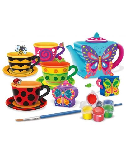 Комплект за оцветяване Felyx Toys - Керамичен сервиз за чай, Пеперуди, 15 части - 2