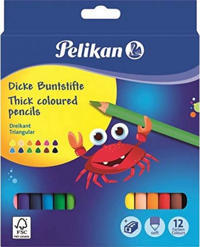 Комплект цветни триъгълни моливи Pelikan – Jumbo, 12 цвята - 1