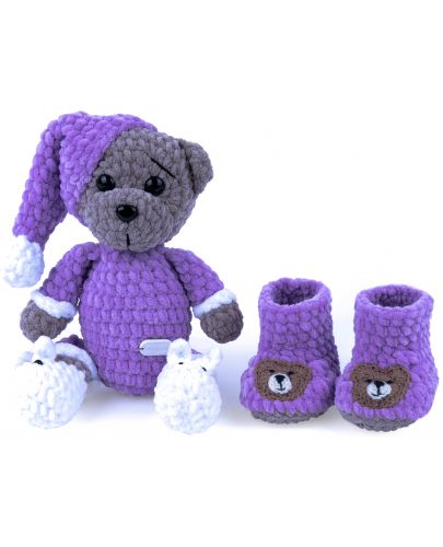 Комплект Softy - Играчка мече с пижама и обувки, лилав, 0-6 месеца - 1