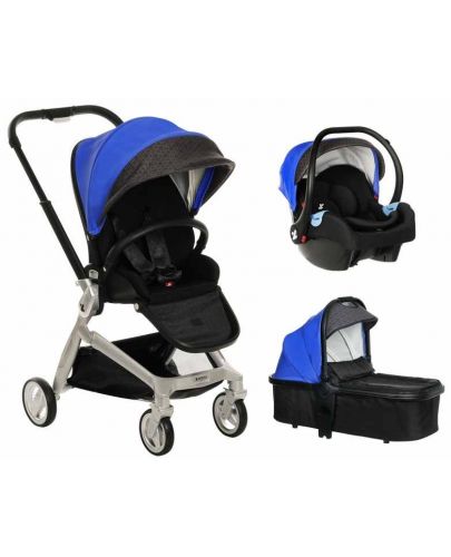 Кожена бебешка количка 3 в 1 Zizito - Harmony Lux, синя - 1