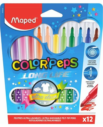 Комплект флумастери Maped Color Peps - Long Life, 12 цвята - 1