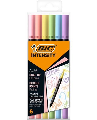 Комплект двувърхи флумастери BIC Intensity - 6 пастелни цвята - 1
