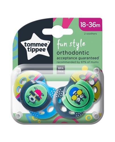 Комплект ортодонтични залъгалки Tommee Tippee Fun Style - 18-36 месеца, 2 броя, Момче - 1