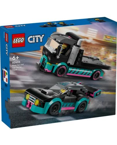 Конструктор LEGO City - Състезателна кола и камион за превоз на автомобили (60406) - 1