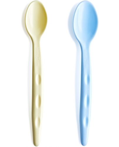 Комплект лъжици за хранене BabyJem - Синя и жълта, 2 броя - 1