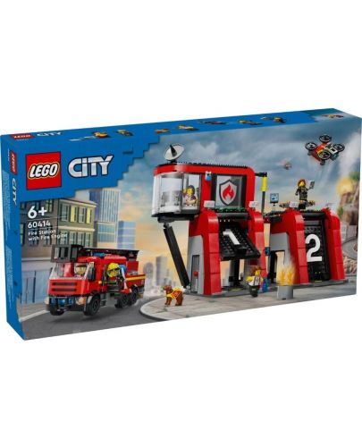 Конструктор LEGO City - Пожарна станция с пожарен камион (60414) - 1