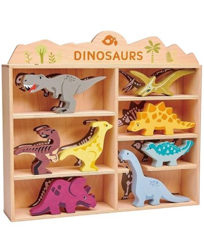 Комплект дървени фигурки Tender Leaf Toys - Динозаври в поставка - 1
