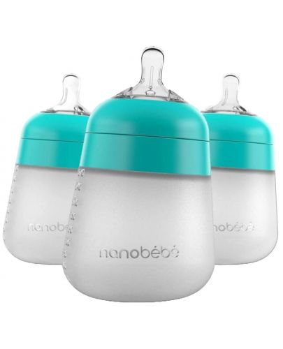 Комплект силиконови бутилки Nanobebe - Flexy, 270 ml, 3 броя, минт - 1