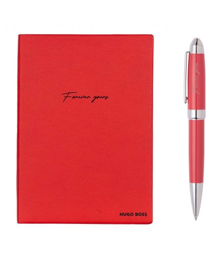 Комплект тефтер и химикалка Hugo Boss - Forever Yours, A5, червен - 1