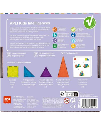 Конструктор Apli Kids - С прозрачни магнитни плочки, 18 части - 2