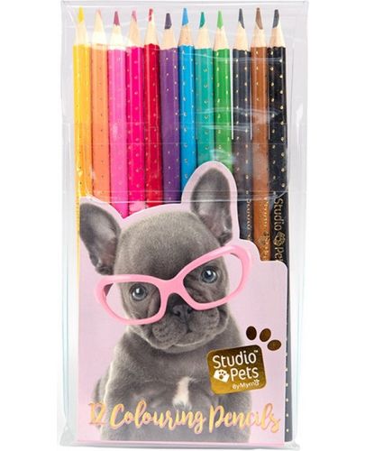 Комплект цветни моливи Paso Studio Pets - 12 броя - 1