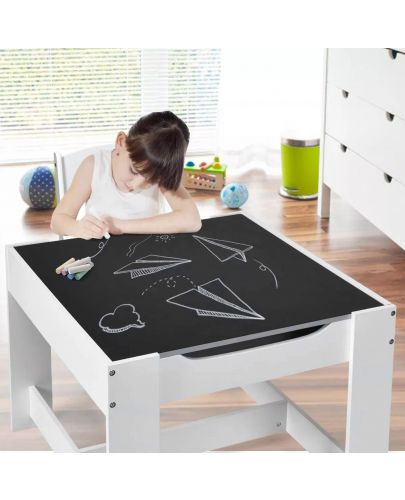 Комплект детска двустранна маса с черна дъска и 2 столчета Ginger Home - Бяло-сиво - 6