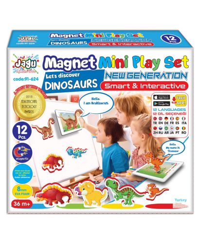 Комплект Jagu - Магнитни говорещи играчки, дино, 12 части - 1