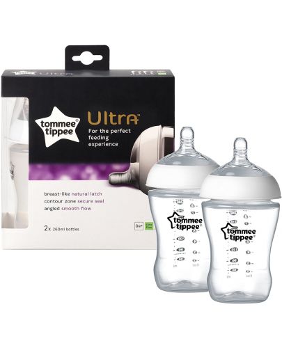 Комплект бебешки шишета Tommee Tippee Ultra - 260 ml, с биберон 1 капка, 2 броя - 1
