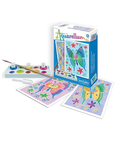 Комплект за оцветяване с акварелни бои Sentosphere Aquarellum Mini - Пеперуди - 1