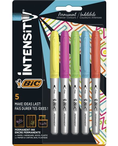 Комплект перманентни маркери BIC - Intensity, 1.8 мм, 5 интензивни цвята - 1