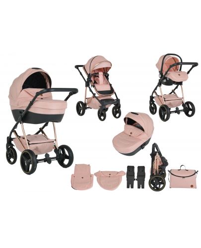 Комбинирана бебешка количка 3 в 1 Moni - Florence, розова - 1