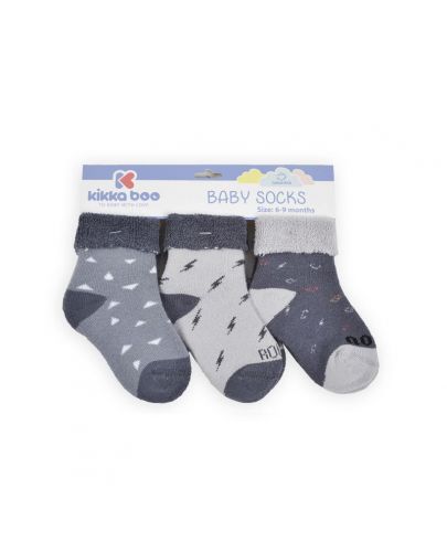 Комплект бебешки термо чорапи Kikka Boo - Памучни, 9-12 месеца, 3 чифта, сиви - 1