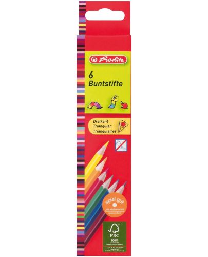 Комплект цветни триъгълни моливи Herlitz - 6 броя - 1