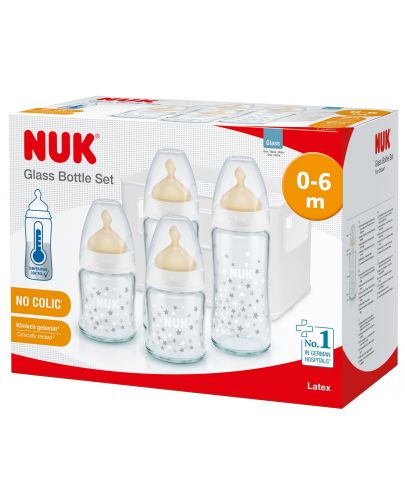 Комплект стъклени шишета Nuk First Choice+ - Temperature Control, с каучуков биберон  - 2