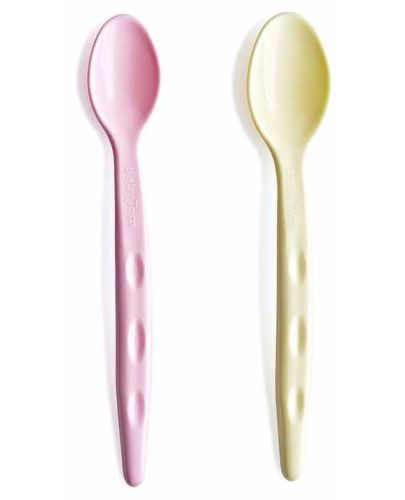 Комплект силиконови лъжички BabyJem - Розова и жълта - 1