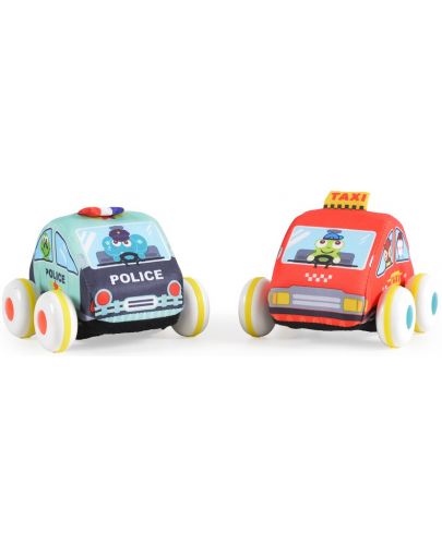 Комплект меки играчки Huanger - Инерционни коли, полиция и такси - 1