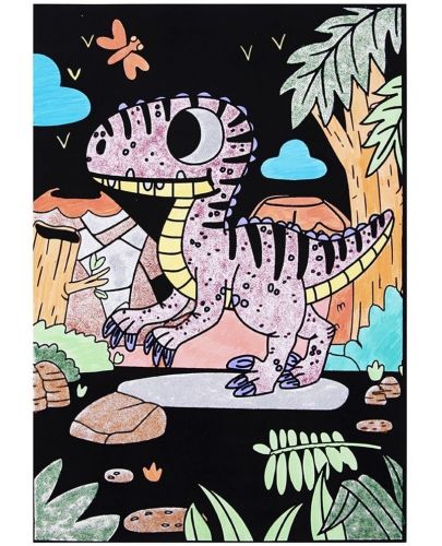 Комплект за оцветяване с кадифе Tooky Toy - динозавър - 1