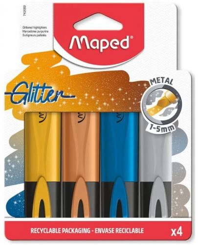 Комплект маркери Maped - Fluo Glitter Metal, 4 цвята - 1
