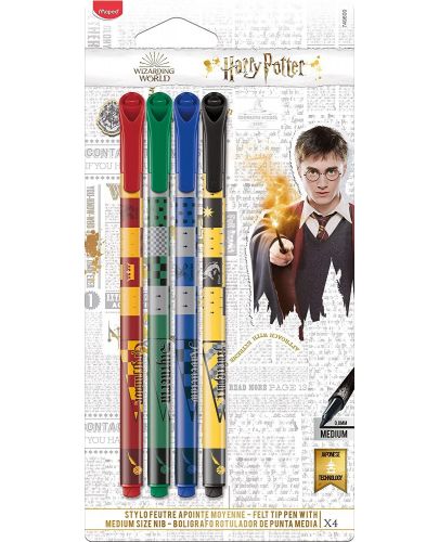 Комплект тънкописци Maped Harry Potter - 4 цвята, 0.8 mm - 1