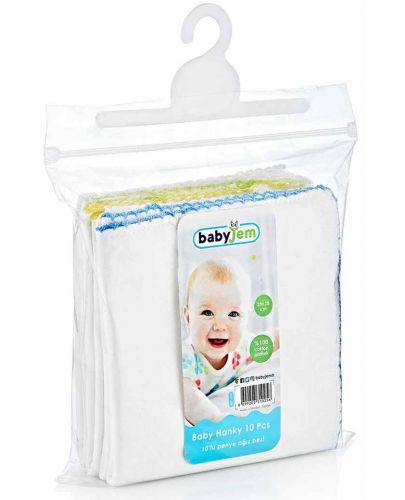 Комплект от 10 памучни носни кърпи BabyJem - White, 20 х 20 cm - 3