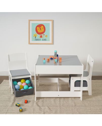 Комплект детска двустранна маса с черна дъска и 2 столчета Ginger Home - Бяло-сиво - 7