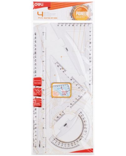 Комплект за чертане Deli Pioneer - EG00512, 4 части, с линия 30 cm - 2