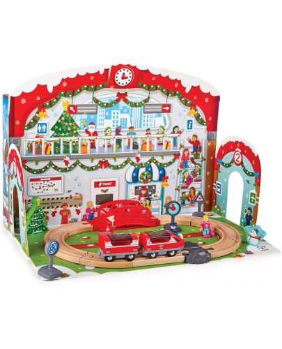 Коледен календар Hape - Коледна гара, с дървени играчки - 1