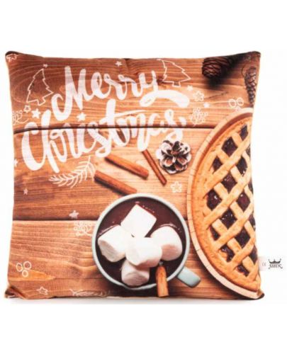 Коледна възглавничка Амек Тойс - Merry Christmas, топъл шоколад, 36 cm - 1