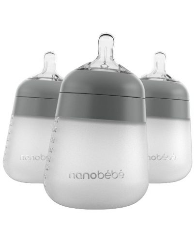Комплект силиконови бутилки Nanobebe - Flexy, 270 ml, 3 броя, сиви - 1
