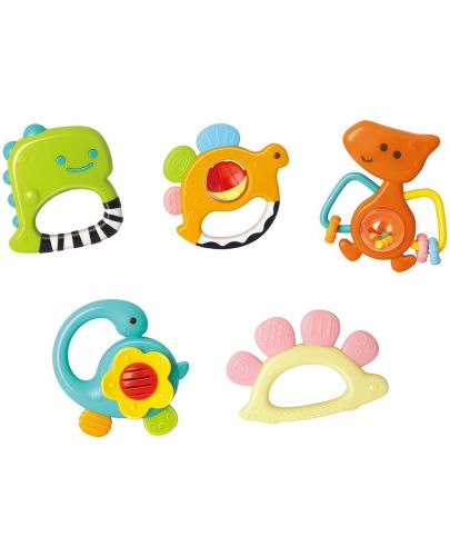 Комплект бебешки дрънкалки Hola Toys - Динозаври, 5 броя - 1