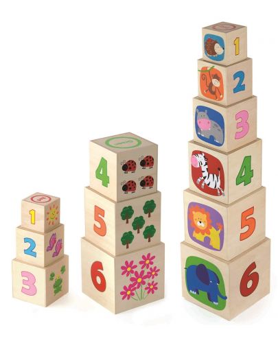 Комплект кубчета Viga - Цифри и животни - 1