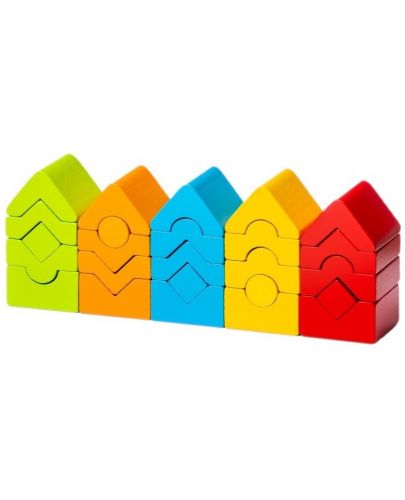 Комплект дървени блокчета Cubika - Цветни кули, 25 броя - 2