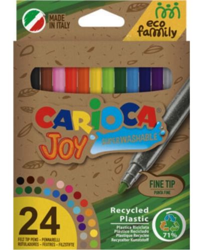 Комплект флумастери Carioca EcoFamily - Joy, 24 цвята, суперизмивни - 1
