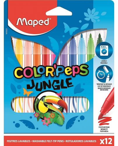 Комплект флумастери Maped Color Peps - Jungle, 12 цвята - 1