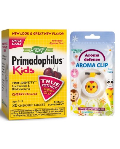 Комплект Nature's Way - Primadophilus Kids, 30 таблетки + Репелентен клипс Aroma Defence - 1