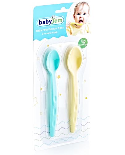 Комплект лъжици за хранене BabyJem - Синя и жълта, 2 броя - 2
