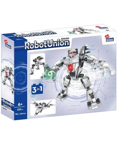 Конструктор 3 в 1 Alleblox Robot Union - Робот, сив, 221 части - 1