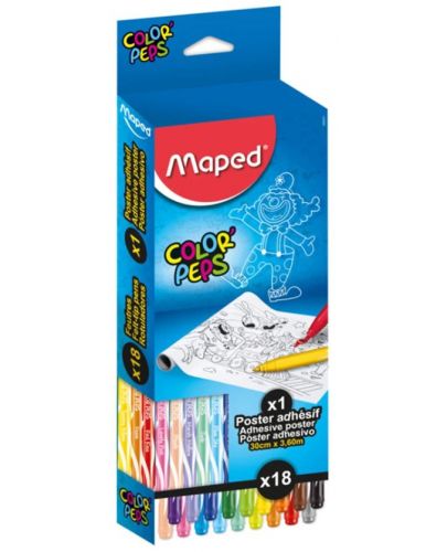 Комплект за оцветяване Maped - Джунгла,  18 флумастера, постер - 1