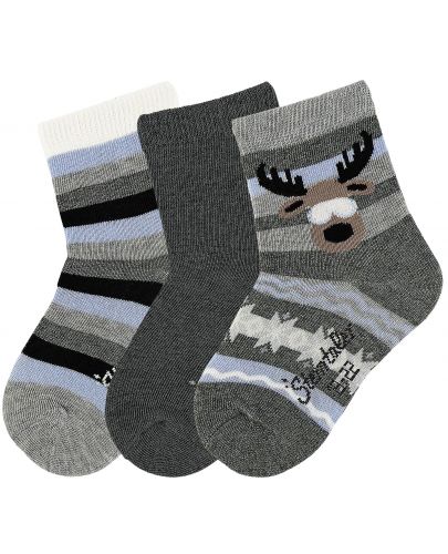 Комплект детски къси чорапи Sterntaler - С еленче, 17/18, 6-12 месеца, 3 чифта, сиви - 1