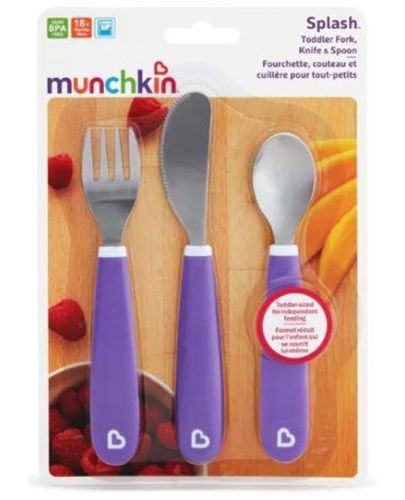 Комплект Munchkin - виличка, лъжичка и ножче, лилав - 1