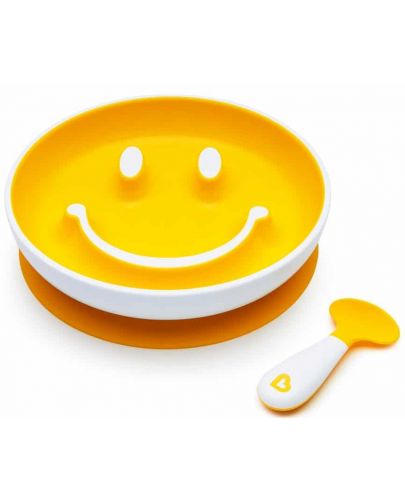 Комплект Munchkin Smile N Scoop - Чиния и лъжица, жълт - 1