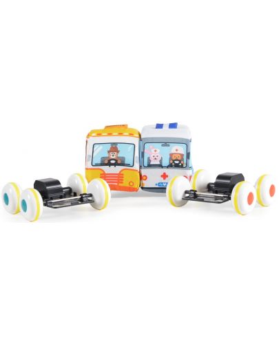 Комплект меки играчки Huanger - Инерционни коли, линейка и павилион  - 2