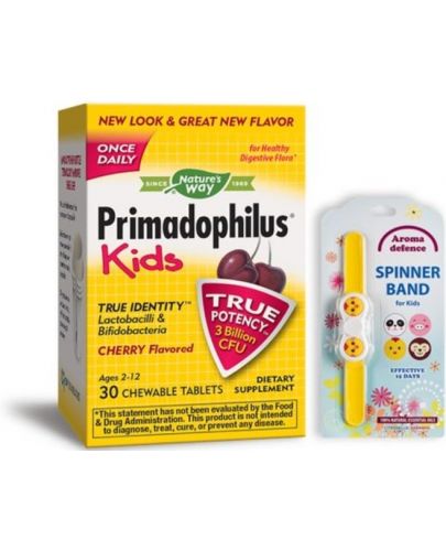 Комплект Nature's Way - Primadophilus Kids, 30 таблетки + Репелентна гривна Aroma Defence - 1