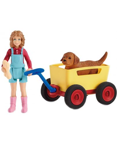 Комплект фигурки Schleich Farm Life - Момиче с куче и количка - 1